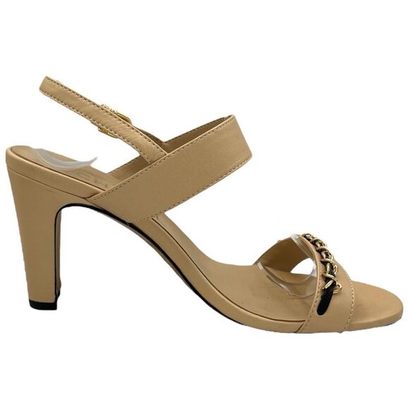 Chanel Beige Leather Open Toe Chain Heeled Slingback Sandals - Picture 5 of 9